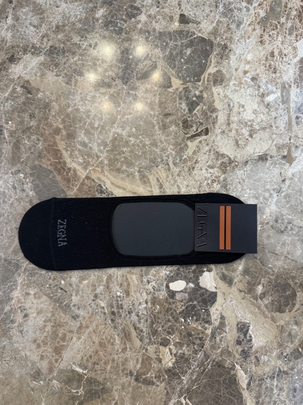 Zegna Black No-Show Sock with Orange Accent